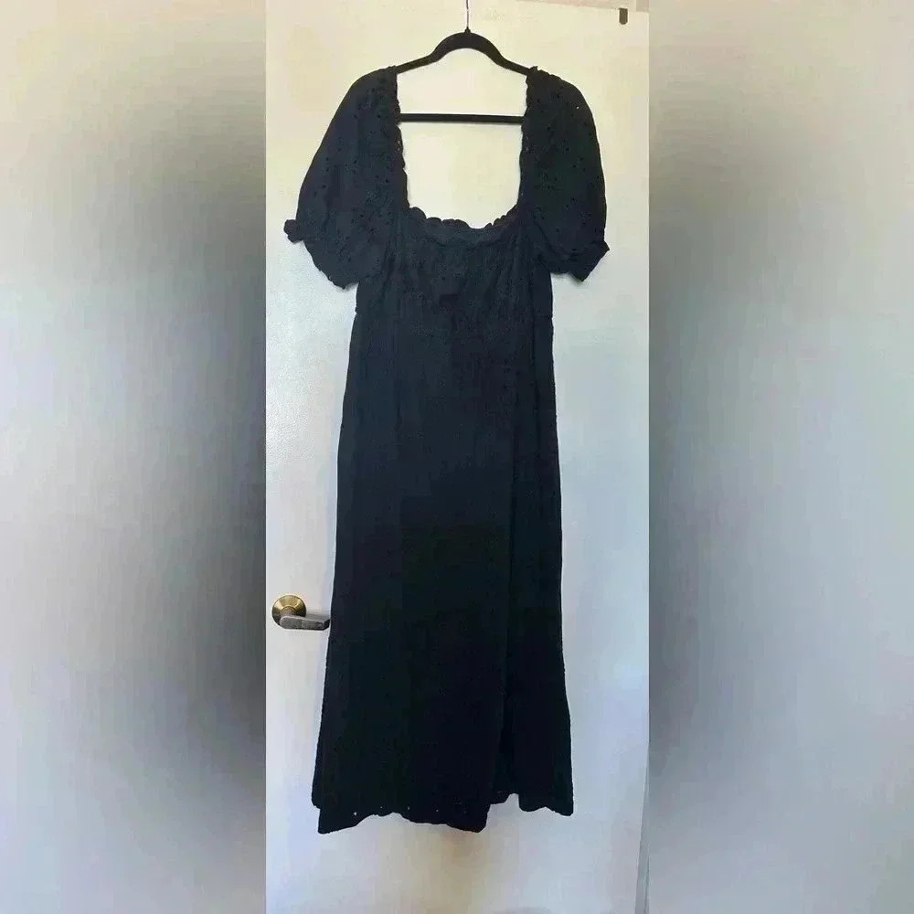 NWOT ASOS Eyelet Short Sleeve Black Maxi Dress - Picture 3 of 6